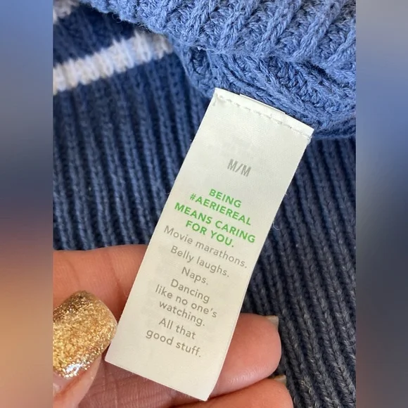 Aerie Blue and White Striped Chunky Drop Shoulder Slouchy Career Woman Medium - Picture 13 of 16